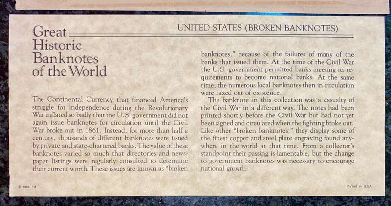 USA $20 Canal Bank 1840s - New Orleans Louisiana with Broken Banknotes info card