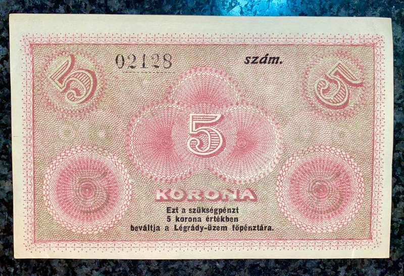 HUNGARY 5 KORONA ND - EMERGENCY MONEY 5 CROWNS WORTH REDEEM AT PLANT- SCARCE (1 BID TAKES ALL)