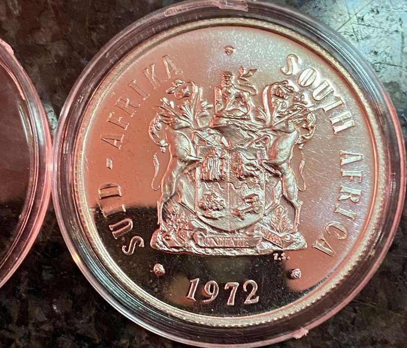 South Africa. Silver Proof R1 -- 1972 in capsule