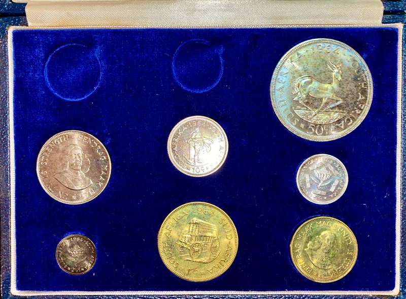 South Africa. 1964 Proof Set - Silver 50 Cent to 1/2 Cent in original mint box