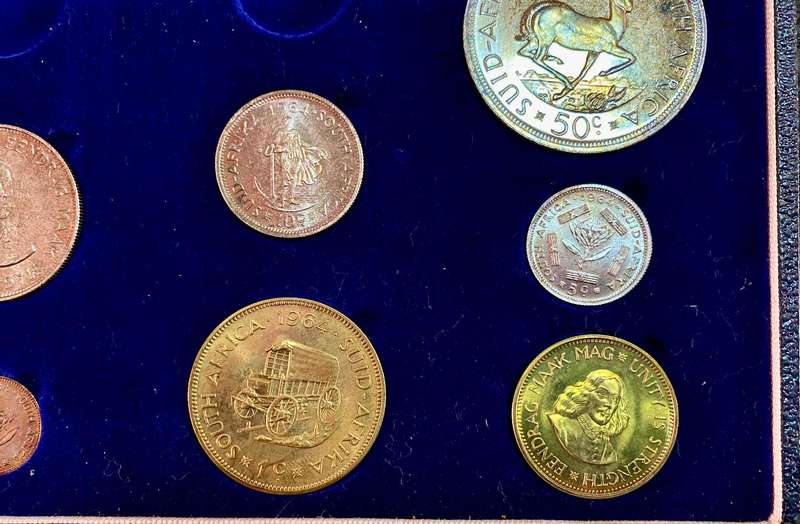 South Africa. 1964 Proof Set - Silver 50 Cent to 1/2 Cent in original mint box