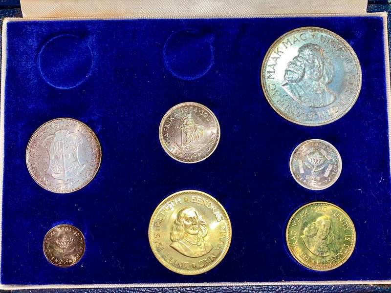 South Africa. 1964 Proof Set - Silver 50 Cent to 1/2 Cent in original mint box