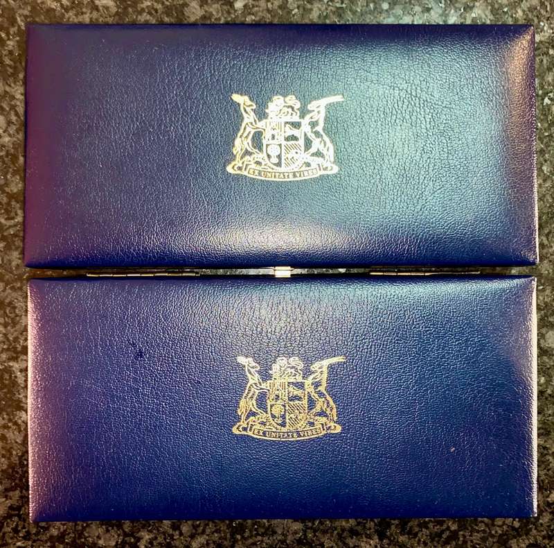 South Africa Partial Proof set 50 cent to 1 cent 1984 & 1985 blue SA mint box(1 bid takes all)