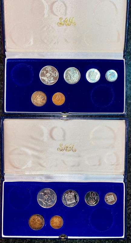 South Africa Partial Proof set 50 cent to 1 cent 1984 & 1985 blue SA mint box(1 bid takes all)