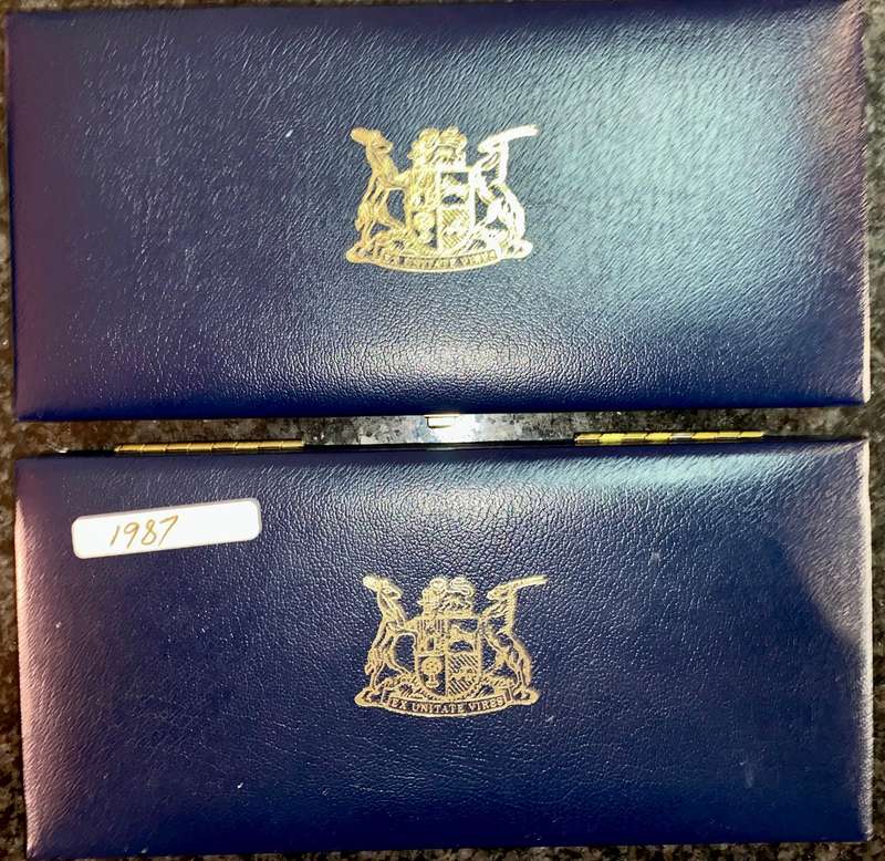 South Africa Partial Proof set 50 cent to 1 cent 1986 & 1987 blue SA mint box(1 bid takes all)