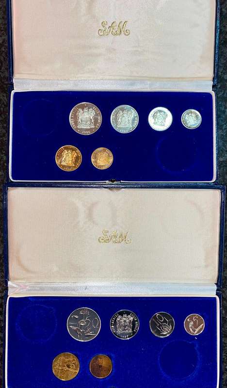 South Africa Partial Proof set 50 cent to 1 cent 1986 & 1987 blue SA mint box(1 bid takes all)
