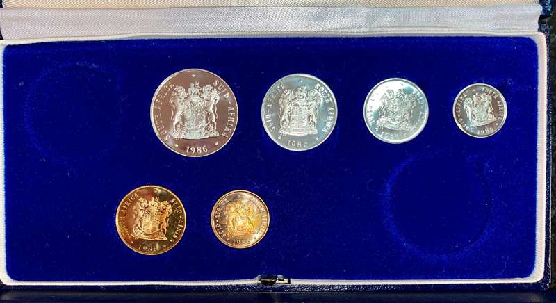South Africa Partial Proof set 50 cent to 1 cent 1986 & 1987 blue SA mint box(1 bid takes all)