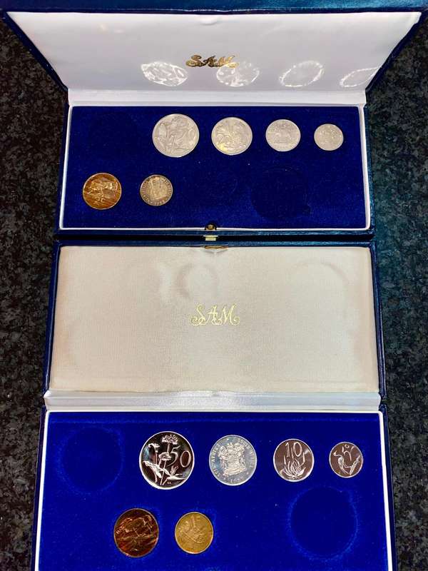 South Africa Partial Proof set 50 cent to 1 cent 1988 & 1989 blue SA mint box(1 bid takes all)