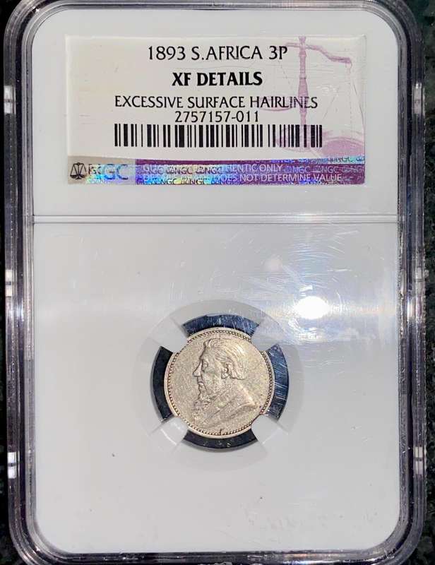 ZAR 1893 Graded Silver 3p Tickey NGC XF details