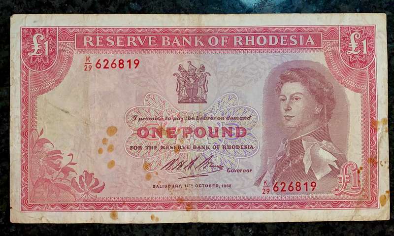 Rhodesia 1 Dollar 1st October 1968 C.J Rhodes wtm