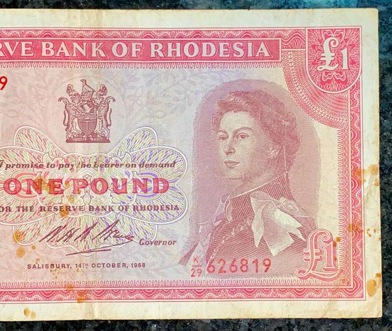 Rhodesia 1 Dollar 1st October 1968 C.J Rhodes wtm
