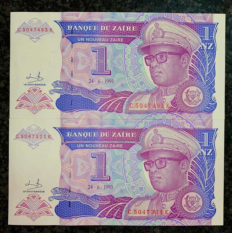 Zaire Set 1 Zaires unc 24-06-1993 (bid per note)