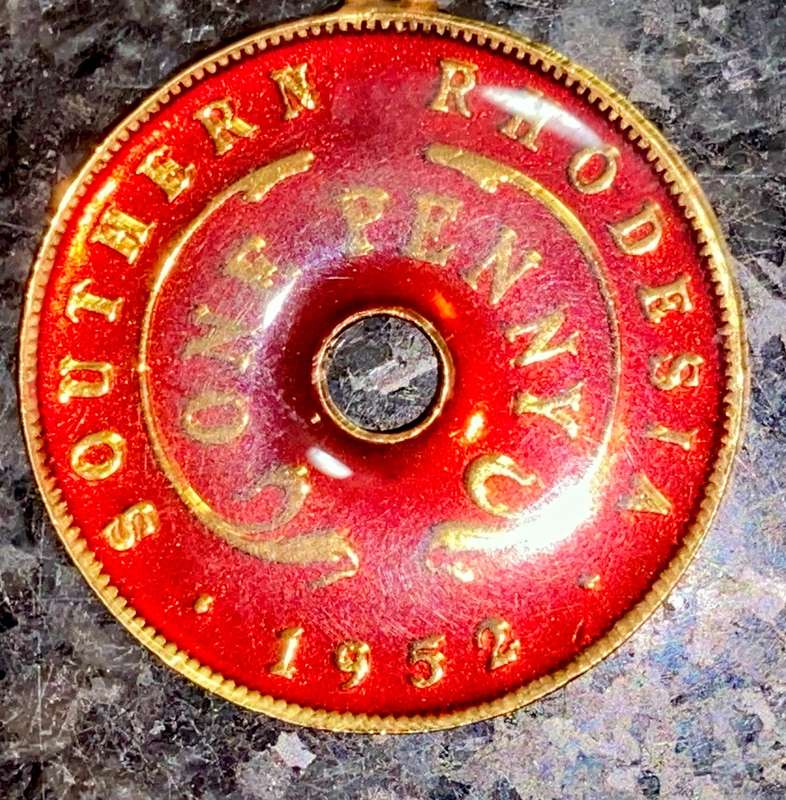 Rhodesia Enameled 1 penny 1952 pendent