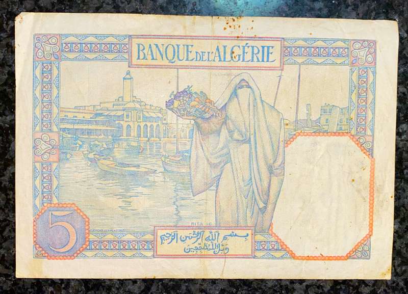 TUNISIA 5 FRANCS 31-5-1941 WW2