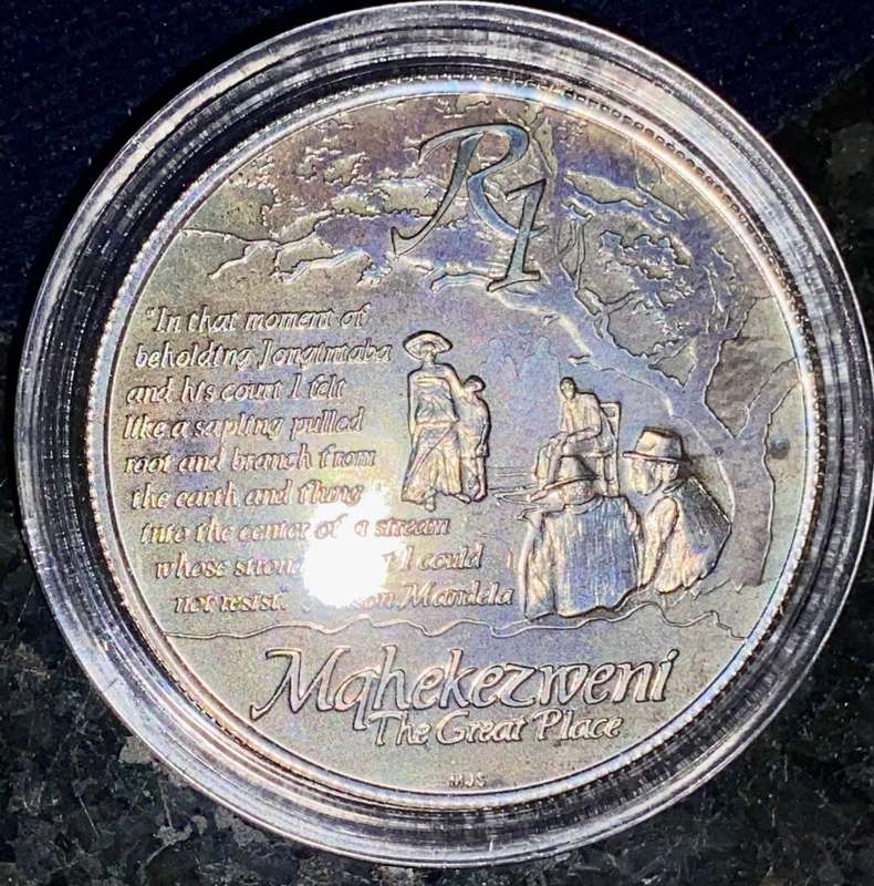 SOUTH AFRICA PROOF SILVER R1 -- 2013 NELSON MANDELA WITH CERT IN SA MINT POUCH IN CAPSULE
