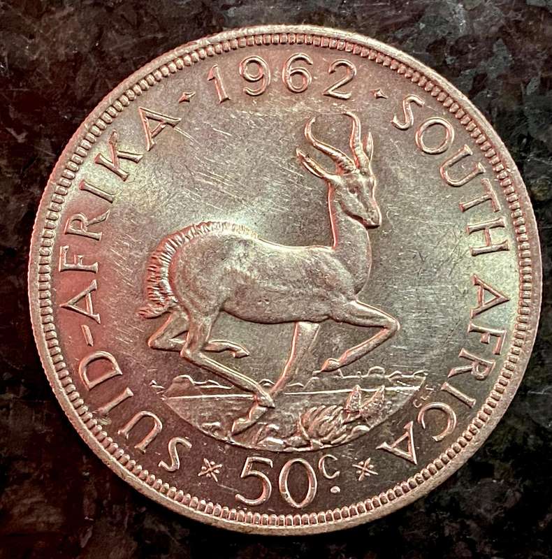 South Africa. silver 50 cent 1962 low mintage 24378 good condition crown size