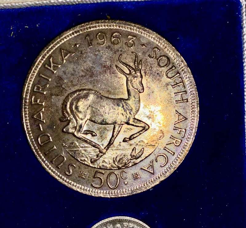 South Africa. 1961 set silver 50 cent to 1/2 cent in long proof box