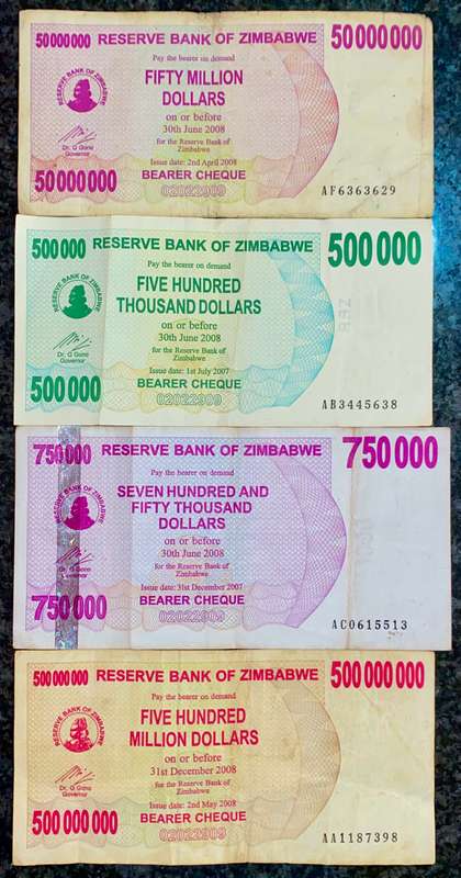 ZIMBABWE SET 500 MILLION DOLLARS TO 500 THOUSAND DOLLARS 2008 (1 BID TAKES ALL)
