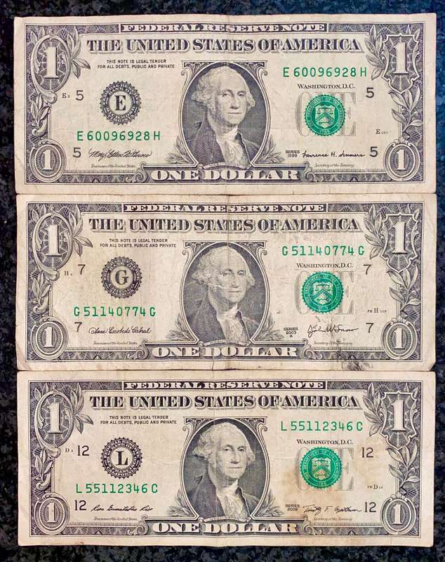 USA Set 1 dollar - E - G - L - Federal Reserve's 1999-2009 (1 bid takes all)
