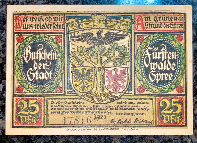 GERMANY 25 PFENNIG - BUTCHEIN - 1921 NOTGELD (EMERGENCY MONEY) - AMAZING ART
