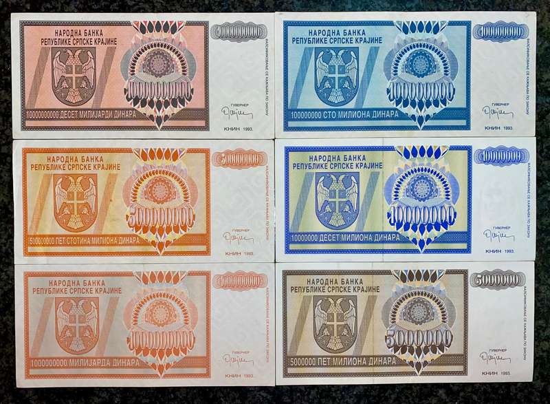Bosnia Set 10 billion dinars to 5 million dinars 1993 (1 bid takes all)