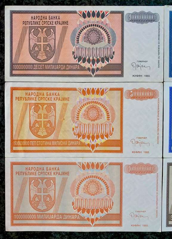 Bosnia Set 10 billion dinars to 5 million dinars 1993 (1 bid takes all)