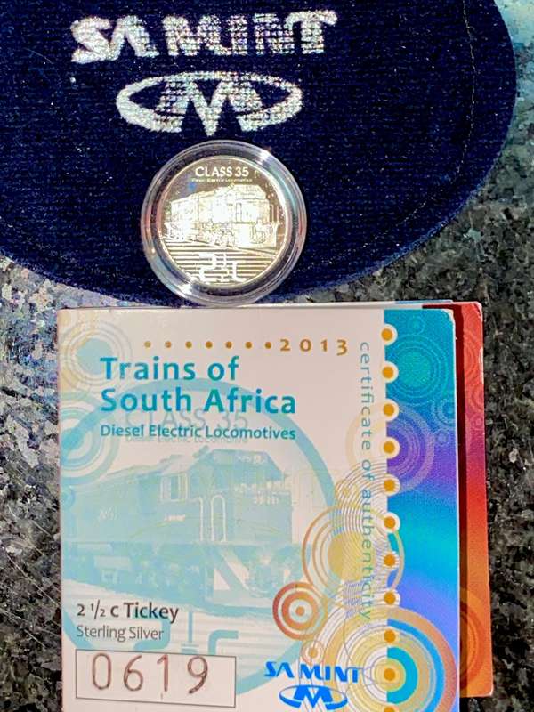 South Africa. silver proof 2 1/2 cent - Trains Of South Africa - in SA Mint pouch & certificate