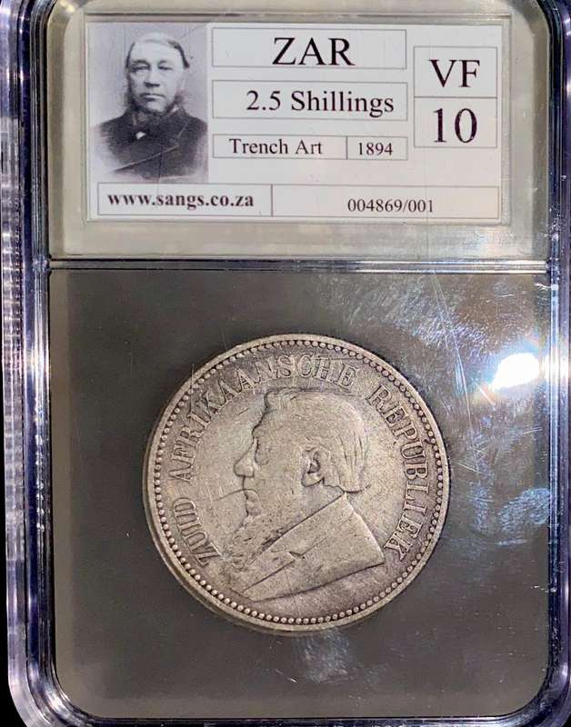 Z.A.R - Trench Art Silver 2 1/2 shillings 1894 graded VF10 SANGS