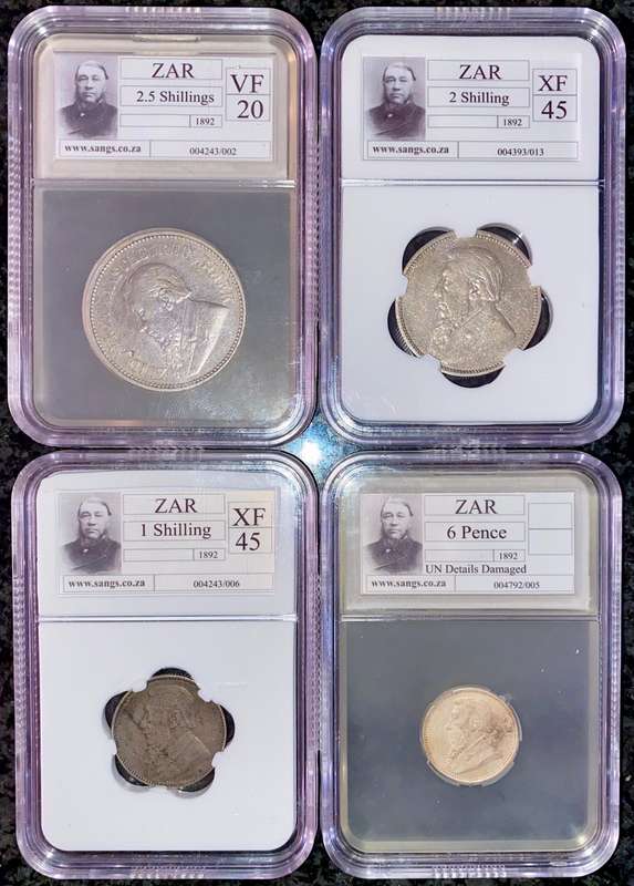 Z.A.R Graded Set 1892 - 2 1/2 shilling VF20 - 2 shilling XF45 - 1 shilling XF45 & 6 pence unc detail