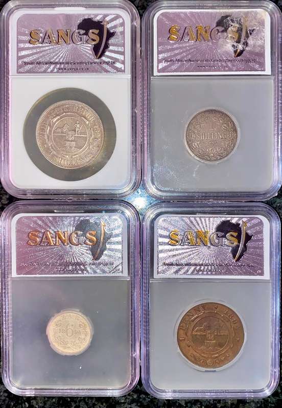 Z.A.R Graded Set 1894 - 2 shilling VF35 - 1 shilling XF45 - 6 pence XF40 & 1 penny XF40