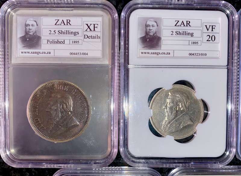 Z.A.R Graded 1895 - 2 1/2 shilling XF- 2 shilling VF20 - 1 shilling XF40 - 6pence XF45 & 3pence XF40