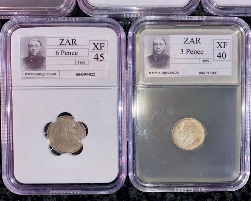 Z.A.R Graded 1895 - 2 1/2 shilling XF- 2 shilling VF20 - 1 shilling XF40 - 6pence XF45 & 3pence XF40