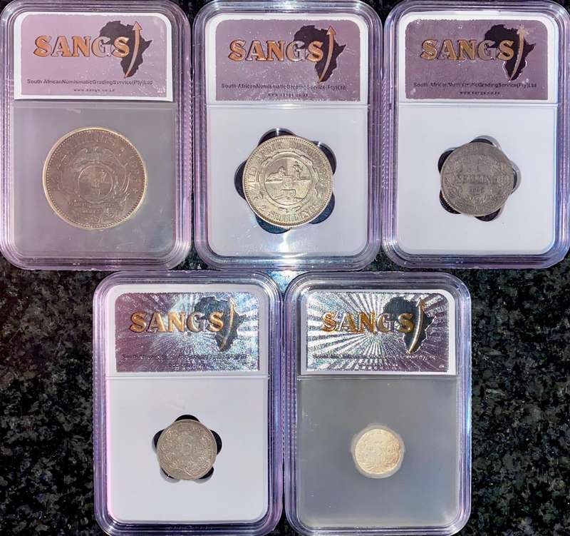 Z.A.R Graded 1895 - 2 1/2 shilling XF- 2 shilling VF20 - 1 shilling XF40 - 6pence XF45 & 3pence XF40