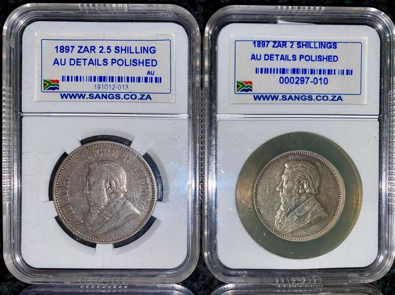 Z.A.R Graded 1897 - 2 1/2 shilling AU - 2 shilling AU - 6 pence AU58 & 6pence AU58 SANGS