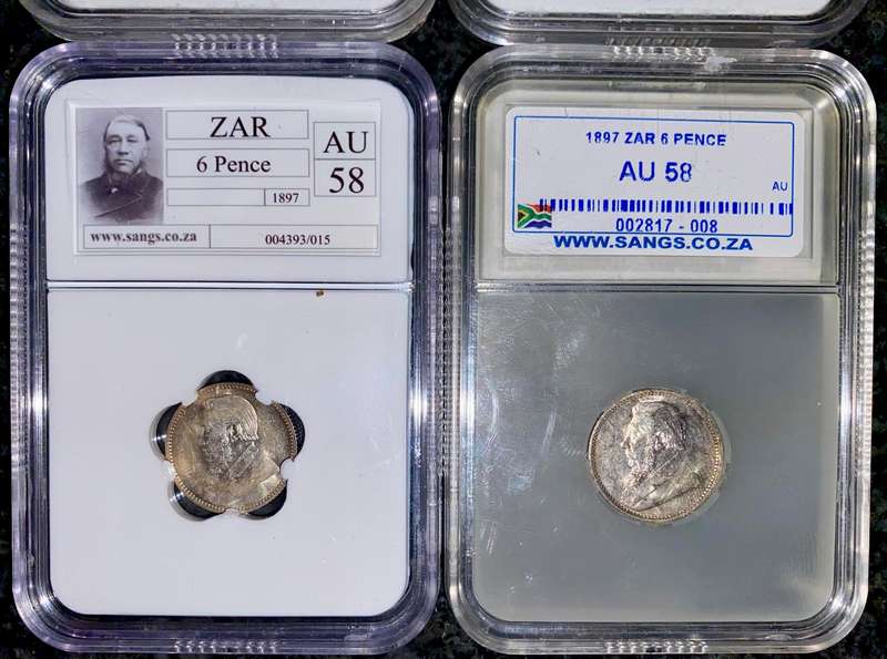 Z.A.R Graded 1897 - 2 1/2 shilling AU - 2 shilling AU - 6 pence AU58 & 6pence AU58 SANGS