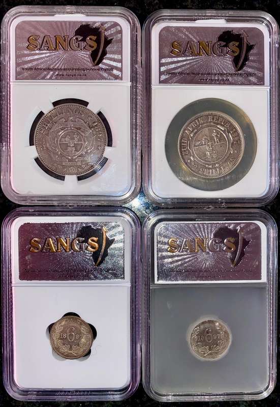 Z.A.R Graded 1897 - 2 1/2 shilling AU - 2 shilling AU - 6 pence AU58 & 6pence AU58 SANGS