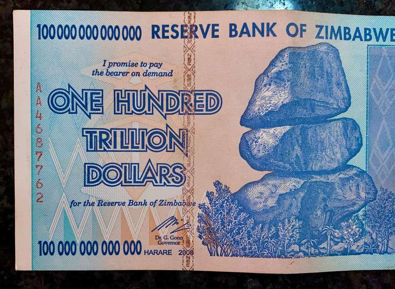 Zimbabwe 100 Trillion dollars AA4687762 -- 2008 Harare - 100% Authentic Banknote