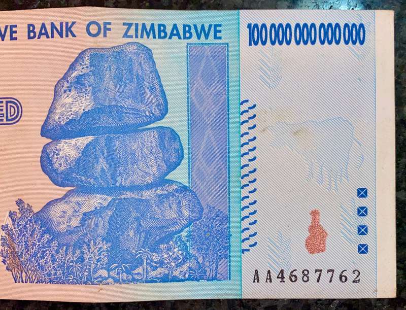Zimbabwe 100 Trillion dollars AA4687762 -- 2008 Harare - 100% Authentic Banknote