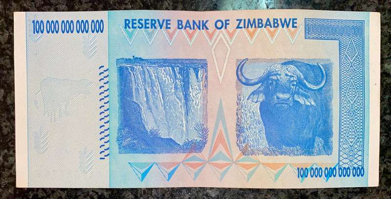 Zimbabwe 100 Trillion dollars AA4687762 -- 2008 Harare - 100% Authentic Banknote