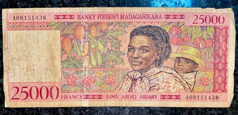 MADAGASCAR 25,000 AVIARY/FRANC 1998