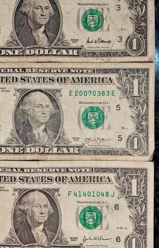 USA 1 dollar set 3 different signatures & Federal Reserve's 2001-2013 (1 bid takes all)