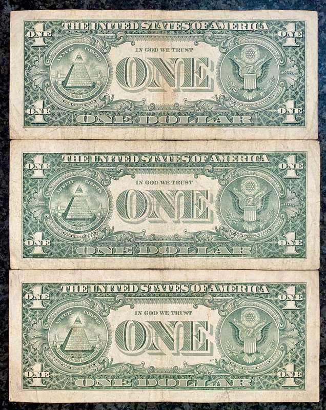 USA 1 dollar set 3 different signatures & Federal Reserve's 2001-2013 (1 bid takes all)