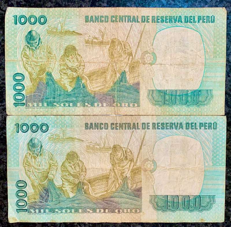 PERU 1000 SOLES 1971 & 1981 TWO DIFFERENT SIGNATURES (1 BID TAKES ALL)