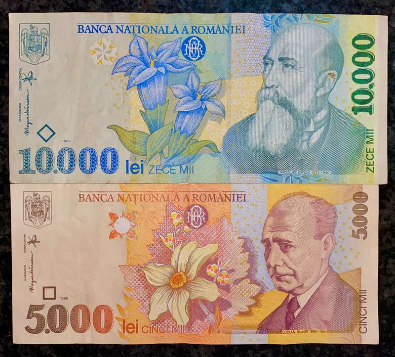 ROMANIA SET 10,000 LEI 1999 & 5000 LEI 1998 (1 BID TAKES ALL)