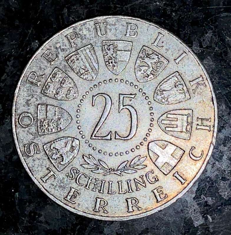 Austria Silver 25 shillings 1962 -- 80% silver