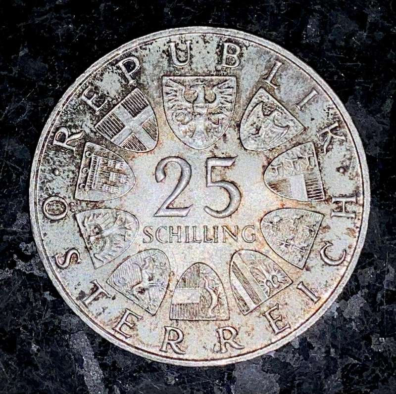 Austria Silver 25 shillings 1964 -- 80% silver