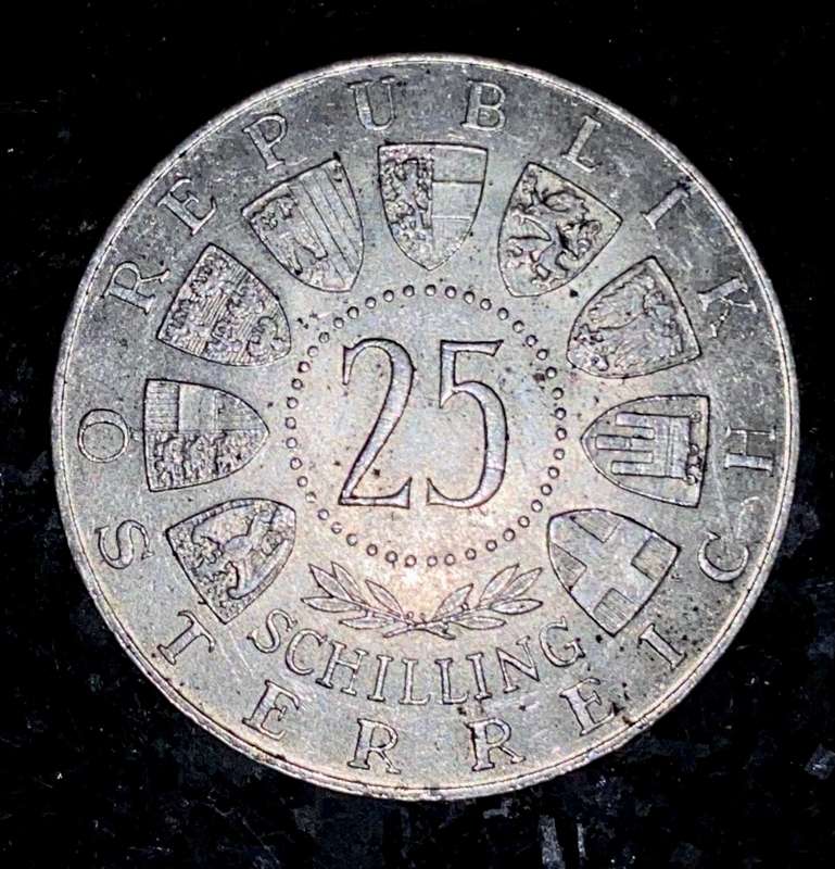 Austria Silver 25 shillings 1958 -- 80% silver