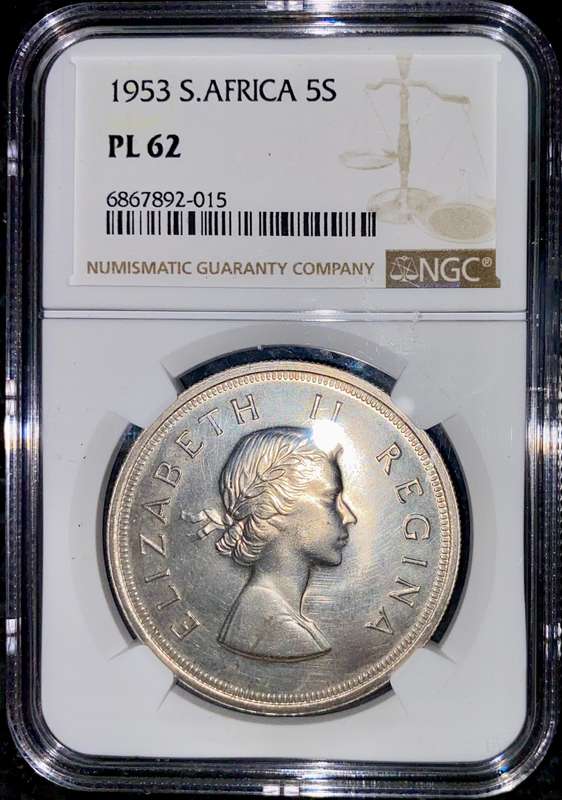 S A UNION GRADED SILVER 5 SHILLINGS 1953 GRADED PL62 NGC