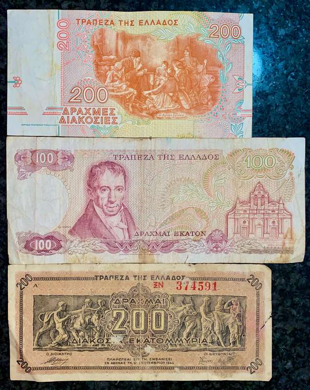 GREECE SET 200 DRACHMA X2 & 100 DRACHMA 1978(1 BID TAKE ALL)