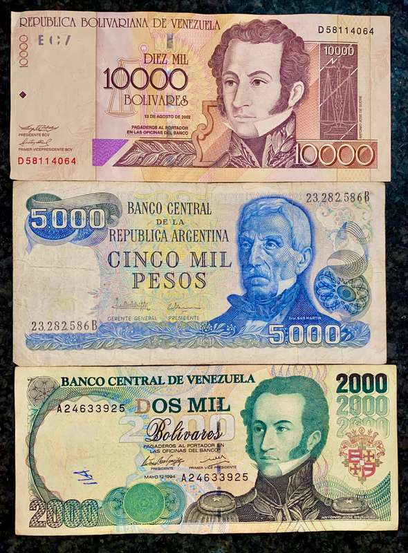 VENEZUELA SET 10,000 BOLIVARES 2002 TO 2000 BOLIVARES 1996 (1 BID TAKES ALL)